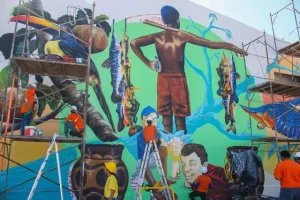 Artistas promovem intervenção cultural em muro da orla de Marabá
