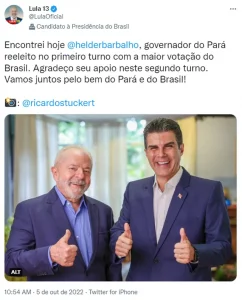 Governador reeleito no Pará, Helder Barbalho anuncia apoio a Lula para o 2º turno